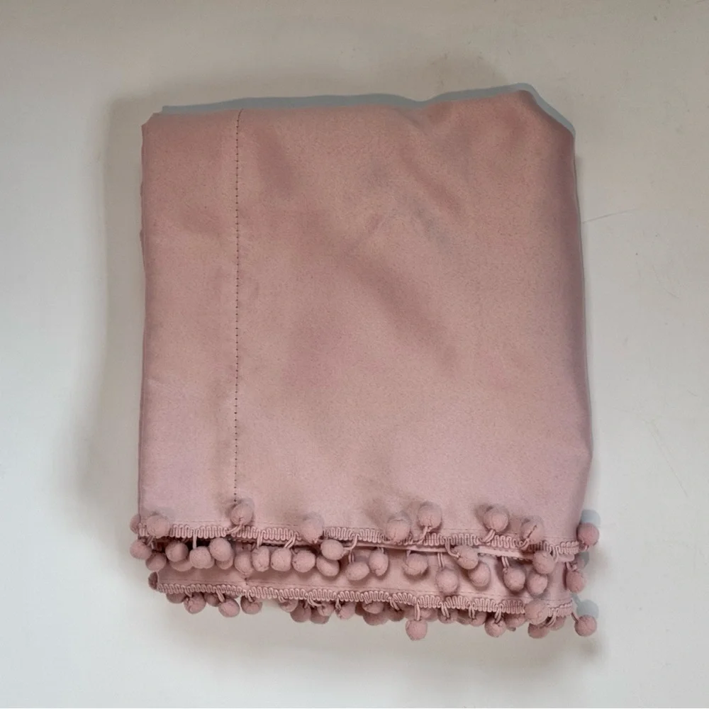 Dusty Pink Pom-Pom Trim Curtains - Stylish Window Drapes